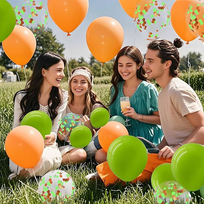Orange and Green Balloons with Confetti Balloons 12 inch Latex Balloons 80 Pcs for Wedding Birthday Baby Shower Patriotic Themed Party Decorations