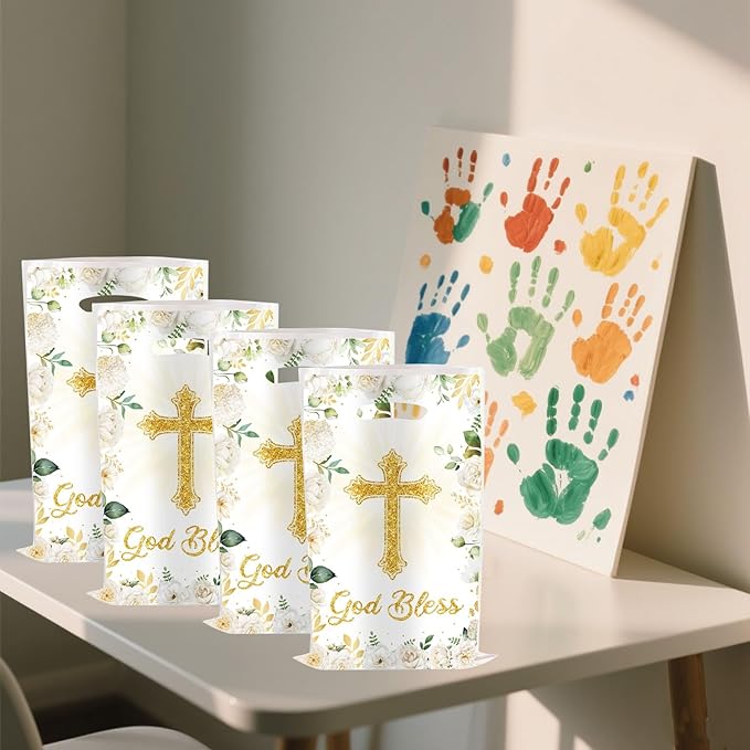 YYaaloa 30pcs Goodie Bags Party Favor Bags Cross Plastic Candy Gift Bags Bulk for Birthday Baby shower Return Gift (Cross 30pcs)
