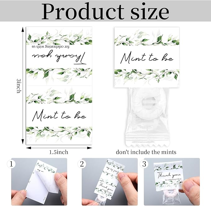 200 Pcs Wedding Party Favors Mint to Be Mints Candy Favor Stickers Individually Wrapped Mint Toppers Wedding Gifts Tags Decoration for Guests