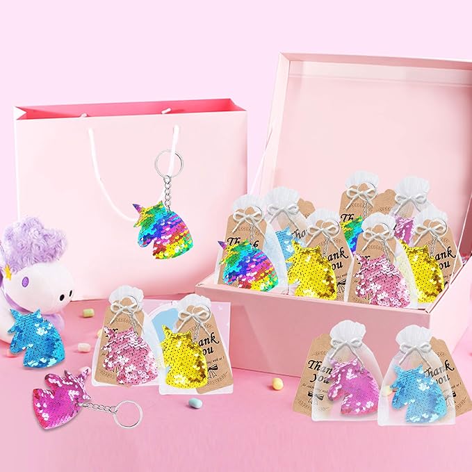 CiciBear 25 Pack Unicorn Sequin Keychains for Unicorn Themed Party Favors, Kids and Adults Birthday Gift, Baby Shower, Party, 5 Colors