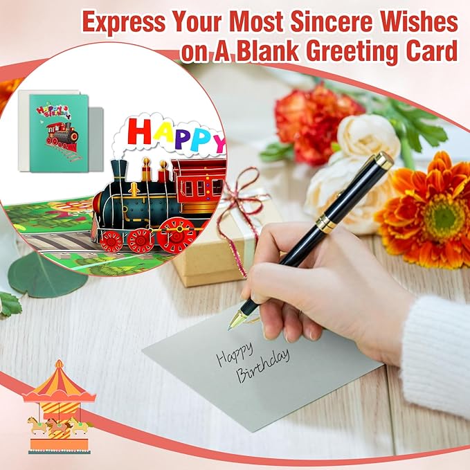 FaCraft Train Musical Birthday Cards for Kids - Music and Light, 3D Pop Up Happy Birthday Cards with Envelope Blank Insert for Boys Women Men Girls