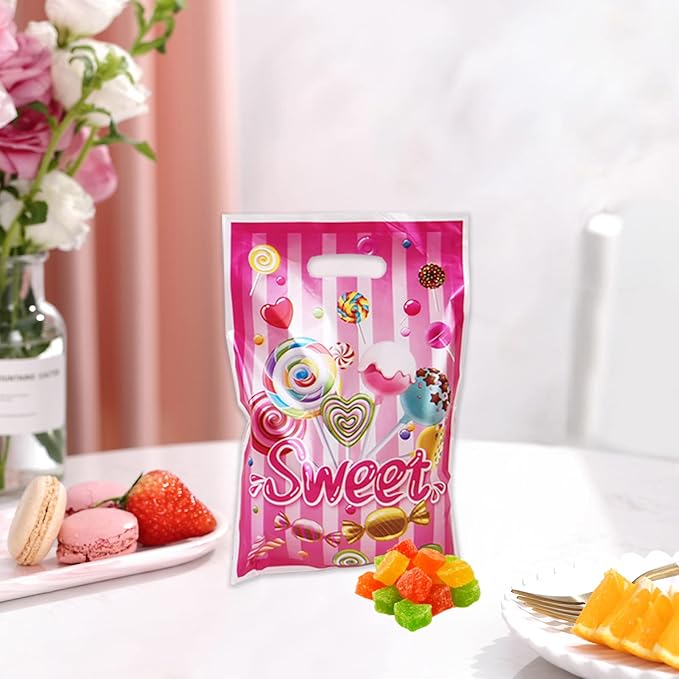 Rainmae 50 Pcs Candyland Goodie Gift Bags, Lollipop & Candy Party Favors, Treat & Family Goody Bags for Sweet Candy Theme Kids Birthday, Wedding & Baby Shower Party Supplies Decoration
