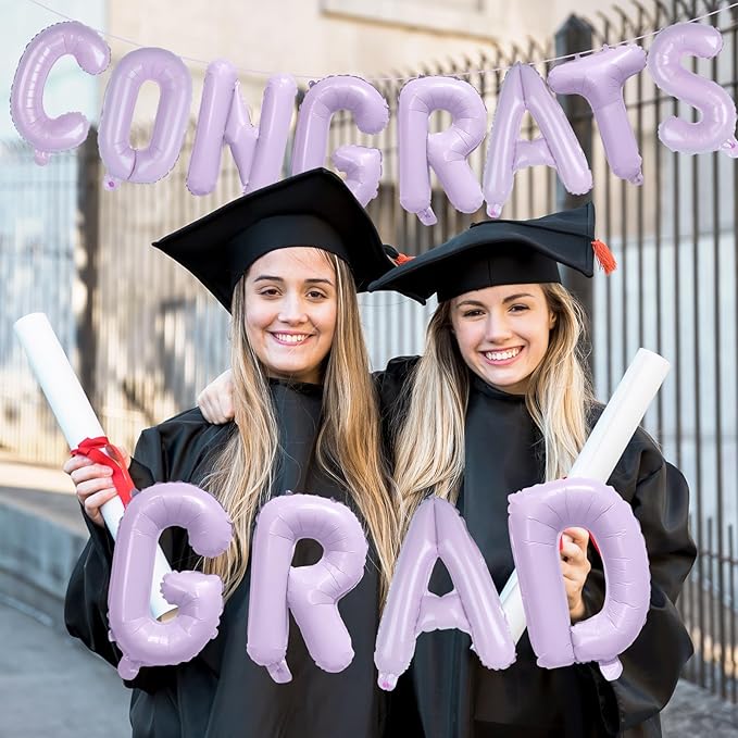 KALOR 16 Inch Pastel Purple Congrats Grad Banner Balloons, Pastel Purple Congrats Grad Letters Sign, Graduation Decorations 2026 for Graduation Party Decorations 2026