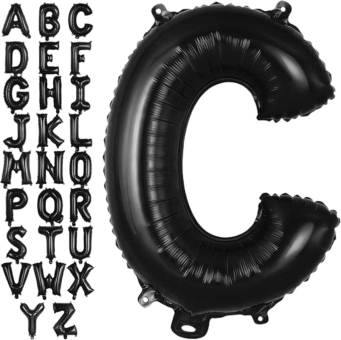 Black Letter C Balloons, 40 Inch Large Foil Letter Balloons, Custom Phrase Balloon for Birthday Party Wedding Anniversary Decoration (Black C)