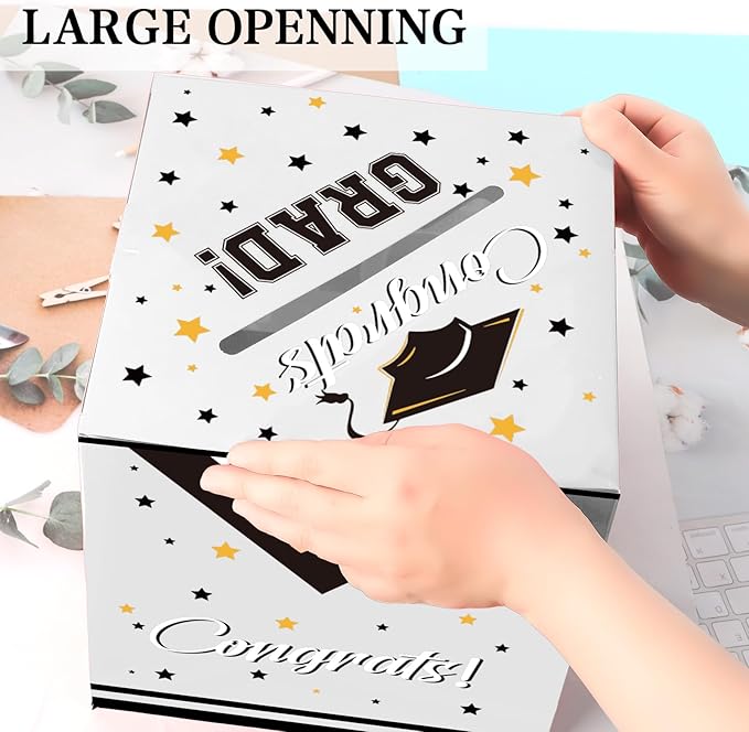 Graduation Card Box, Graduation Party Decorations 2025, White Graduation Box, Graduation Card Holder, Foldable Cardboard Congrats Grad Card Gift Box for Graduation Party Supplies Party Favors