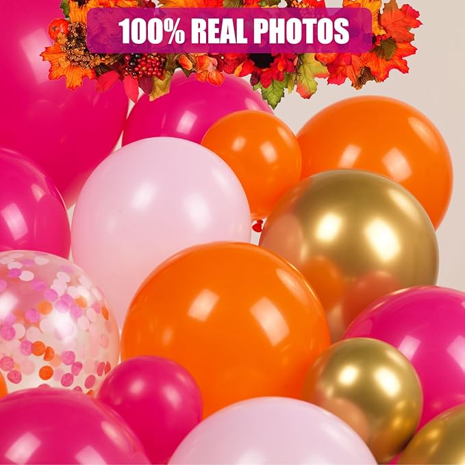 Pink Orange Balloon Arch Balloon Garland Kit Hot Pink Gold Confetti Globos Magenta Stuff For Summer Tropical Luau,Groovy Bachelorette, Sunset Baby Shower,Graduation Party Decorations