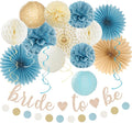 Beige-Champagne-Blue Boho Bachelorette Party-Decorations - 21pcs Women Bridal Shower Banner Garland,Bride To Be Paper Streamers Lanterns,Flower Tissue Pom Poms Fan Favors Wedding Decor Huglony