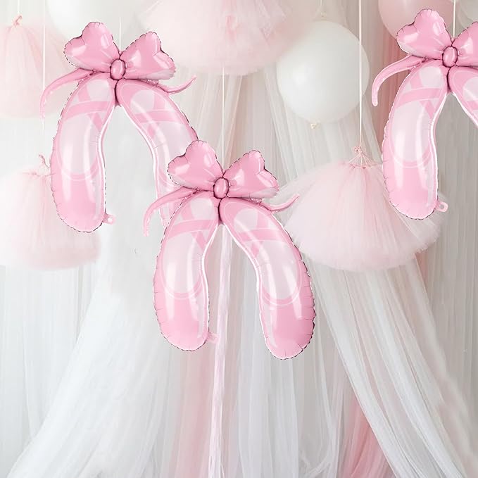 Lewtemi 4 Pcs Ballet Slippers Foil Balloon 40" Large Pink Ballerina Balloons Ballerina Birthday Party Decorations for Ballet Dancing Themed Party Wedding Baby Shower Graduation Supplies