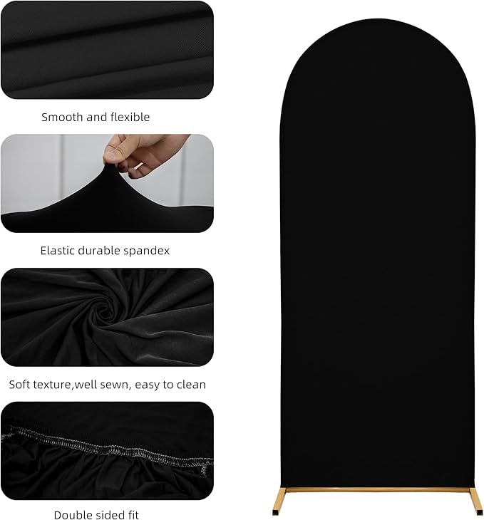 Arch Covers,Arch Backdrop Stand Fitted Cover for Wedding Birthday Party Ceremony Banquet Decoration(7.2FT&6.6FT&6FT,Black,Cover Only)