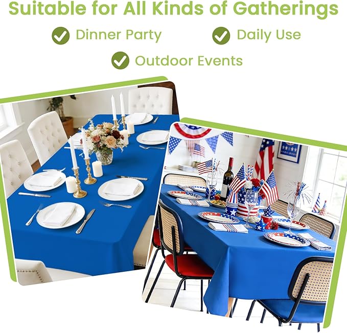 Mulbozy Blue Plastic Table Cloth Disposable 4 Pack, 54 × 108 Inch Tablecloths Rectangle, Royal Blue Plastic Table Cover for Party Decor