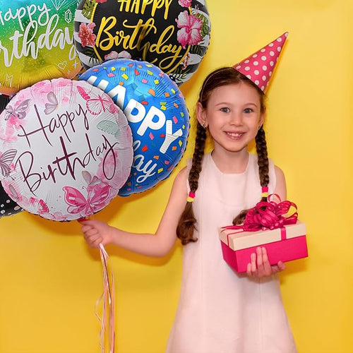 100Pcs Happy Birthday Balloon - Helium Foil Balloon for Birthday Party Decoration, with Ribbons, Suitable for Children, Adults, Anniversaries, Baby Showers(25 Style)