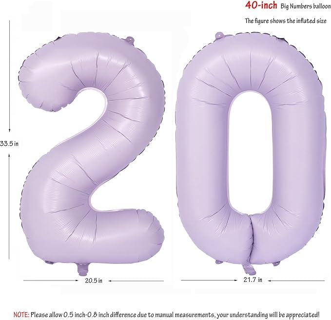 40 In Matte Purple Number Balloons Helium Foil Mylar Balloon Birthday Party banquet Decoration Digital 20