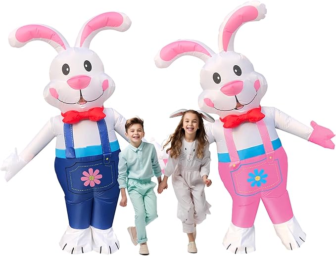 2 Packs Easter Day Inflatable Bunny Costumes for Adults/Easter Party/Birthday (Blue/Pink Bunny)