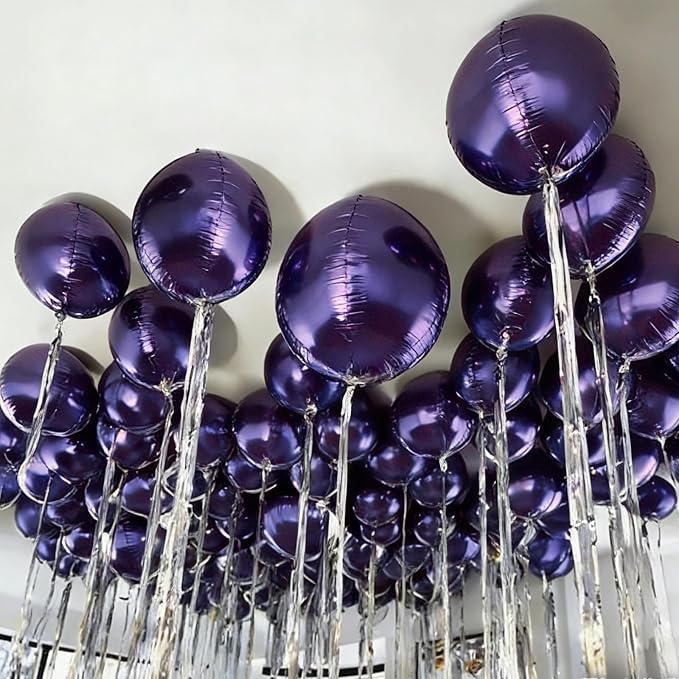 12Pcs Purple Round Balloons Foil, 22" 18" 15" 10" 4D Sphere Shaped Balloon Different Size, Large Metallic Purple Balloons for Wedding Prom Graduation Baby Shower Birthday Party Decorations Backdrop