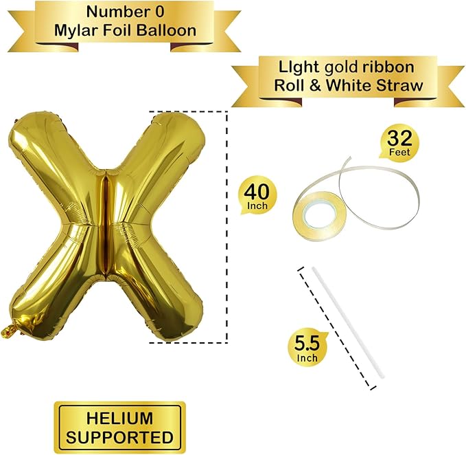 Letter Balloons Gold Party Balloon - 40 Inch Large Gold Letter X Balloon, Letter Balloon Birthday Decorations, Balloon for Women Men Anniversary Party Decorations Supplies