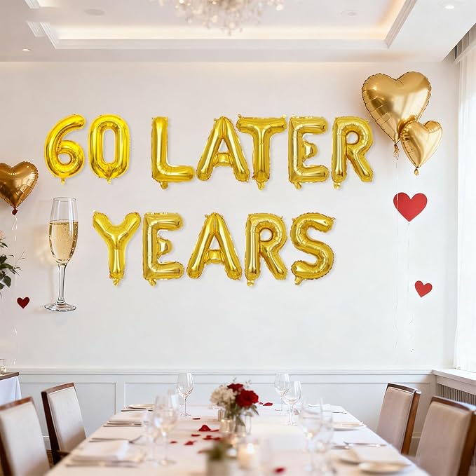 Gold 60 Years Later Letter Balloons 16in Balloon Foil Letter Decorations Party Decor Gold Letter Balloons 60 Years Later Party Supplies