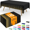 Smiry Disposable Table Cloth - 10 Pack, 54 x 108 Inch Waterproof Rectangle Tablecloths for Parties, Decorative Plastic Table Cover, Leakproof & Sturdy, Black & Gold