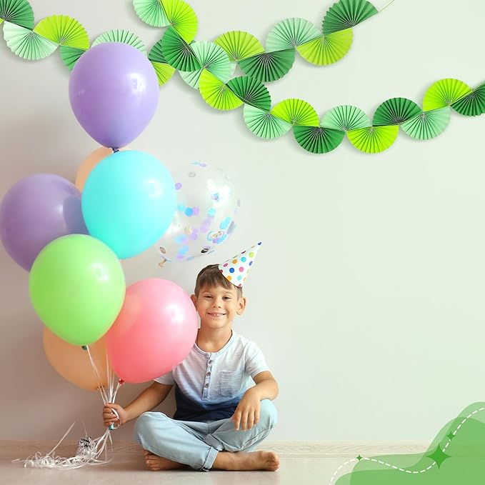 3 Pack Wedding Paper Fans Garland 15.6ft Colorful Background Ceiling Hanging Decorations Paper Garland Decorations Set for Birthday Party Supplies 3D Bachelorette Party Decorations (Green)
