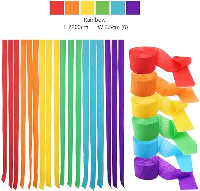 Rainbow Birthday Decorations Colorful Balloon Arch Kit Crepe Paper Streamers Assorted Colors for Kids Party Supplies Happy Decor Backdrop