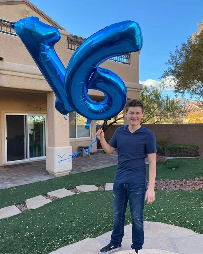 Navy Blue Number 16 Balloon 40 inch, 16 Number Balloons, 16th Navy Blue Birthday Decorations, 16 Year Old Girls Boys Blue Party Supplies