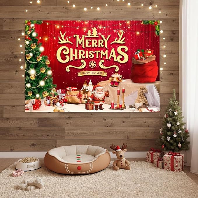 Large Christmas Party Banner and Backdrop for Indoor & Outdoor, Yard Garden Halloween Decorations & Party Supplies (Red)