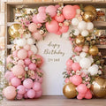 Pink White Gold Balloon Garland, Double Stuffed Pastel Light Pink Cream White Balloon Arch Kit for Baby Shower Birthday Bridal Wedding Mother's Day Party Decorations