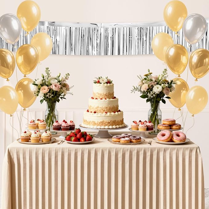 4 Packs Foil Fringe Garland Tinsel Streamers Shiny Wall Hanging Birthday Banner Backdrop for Graduation Wedding Anniversary Celebration Happy Birthday Party Decorations Silver