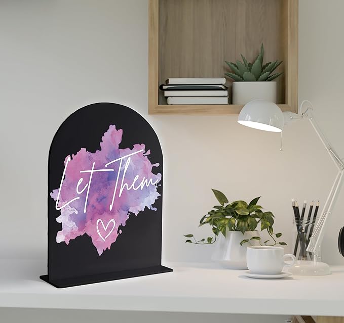 Let Them Arch Acrylic Signs, Mental Health Quotes Sign, Office Decorative Wooden Signs, Desk Decorations for Women, Motivational Desk Decor, Office Gift for Coworker Employee Friend-30