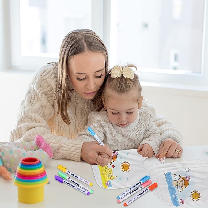 GOLDGE Dazzle at Baby Showers with a 44-piece DIY Bib Decorating Kit. 24 Bibs, 6 Stencils, 14 Markers. Perfect Gender Reveal Party Gift!, Medium, White