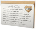 To My Son Wallet Insert Card from Mom, Stainless Steel Laser-Engraved Postcard with Heart Cutout, Emotional Gift for Son, Inspirational Pocket Keepsake for Birthday, Graduation, Christmas QBK06