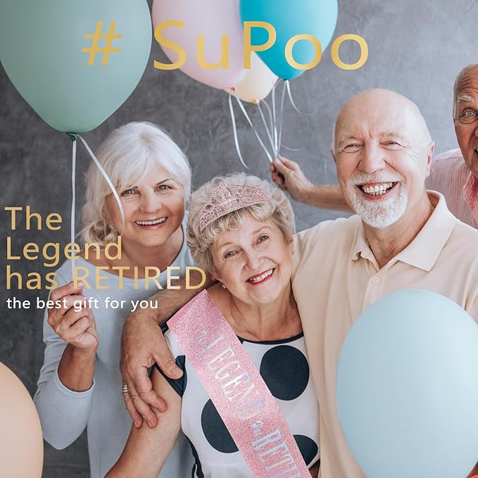 SuPoo Retirement Party Decorations Retired Sash for Women Pink Retired Tiara Crown Rhinestone Headband Retirement Gifts The Legend Has Retired Sash for Both Women and Men Party Supplies Favors