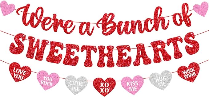 We’re A Bunch of Sweethearts Banner Valentines Day Party Decorations for School Classroom Teacher Student Classmate Celebrating Happy Valentines Day Party Supplies