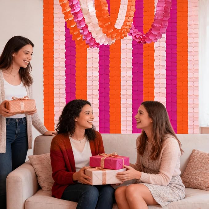 Pink and Orange Party Decorations - Garland Streamers Fall Birthday Party Decor, Baby Shower Paper Banners, Sunset Wedding Thanksgiving Bridal Graduation Autumn Backdrop Four-Leaf Clover Garsellen