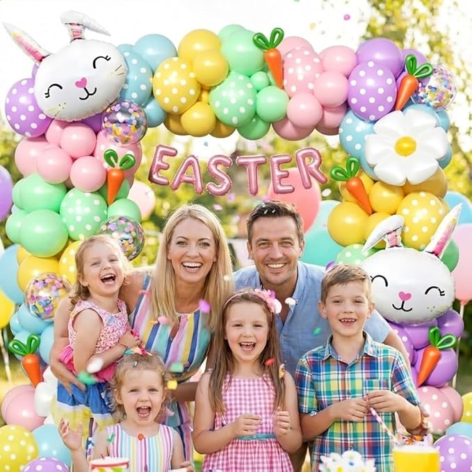 171Pcs Easter Balloon Arch Kit - Pastel Balloon Garland Kit with Bunny, Carrot & Daisy Balloons for Easter Party, Spring Birthday, Baby Shower, Rainbow Easter Supplies Party Decorations