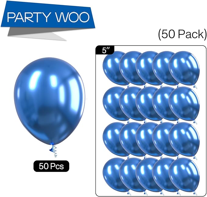 PartyWoo Metallic Blue Balloons 50pcs 5 Inch Small Mini Chrome Blue Latex Balloons for Graduation Wedding Baby Shower Engagement Baby Shower Wedding Bachelorette Birthday Party Decorations Blue-G106