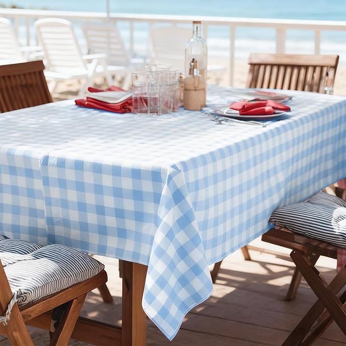 Oigco Light Blue Gingham Tablecloth - 54 x 108 Inches, Rectangle Disposable Light Blue Checkered Tablecloth, Picnic Table Covers for Dining/Camping/Picnic/Outdoor