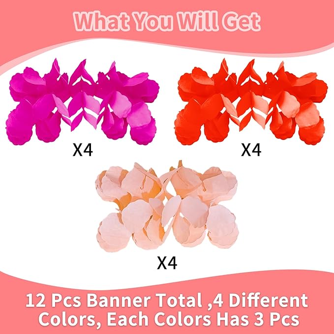 Pink and Orange Party Decorations - Garland Streamers Fall Birthday Party Decor, Baby Shower Paper Banners, Sunset Wedding Thanksgiving Bridal Graduation Autumn Backdrop Four-Leaf Clover Garsellen