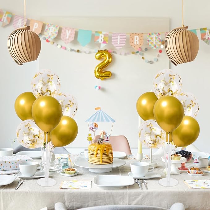 4 Sets Balloon Stand Kit, Balloon Sticks Holder Table Centerpiece with Gold Balloons for Christmas Graduation Birthday Wedding New Year 2026 Party Decorations(Gold)