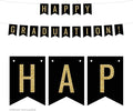 Andaz Press Faux Gold Glitter on Black Party Banner Decorations, Happy Graduation!, Approx 5-Feet, 1-Set, Colored Hanging Pennant Decor