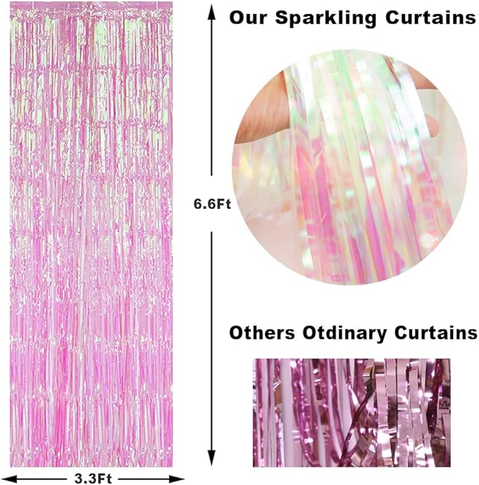BEAYFILY 3 Pack Fringe Curtains Party Decorations,Tinsel Backdrop Curtains for Parties,Photo Booth Wedding Graduations Birthday Christmas Event Party Supplies (Rainbow Pink)