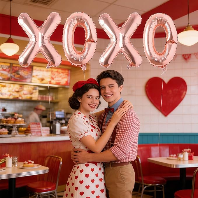 Soochat XOXO Balloons Valentine Letters Mylar Foil Balloons Engagement Valentines Day Wedding Marriage Bridal Shower Birthday Party Decor Photo Props Decorations (Rose Glod)