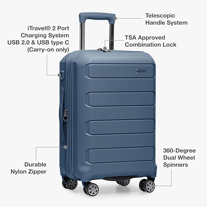 Traveler's Choice Pagosa Hardshell Expandable Luggage with Spinner Wheels, Slate Blue, 3-Piece Set (22/26/30)