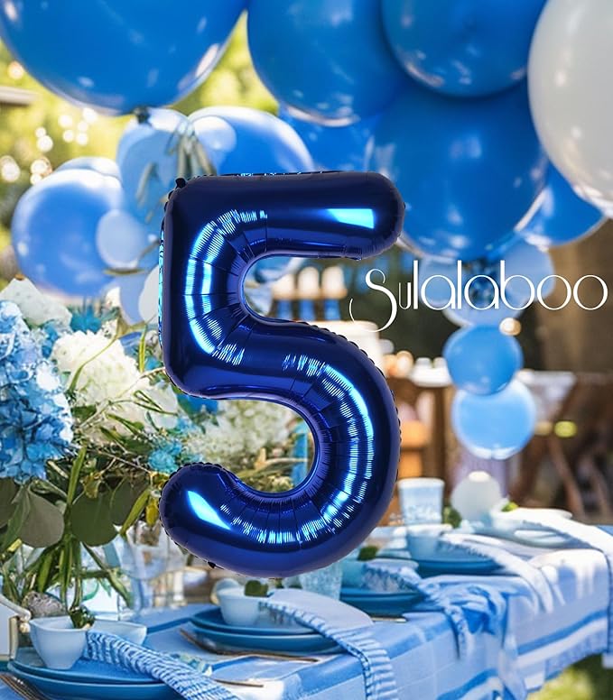 40Inch Navy Blue 5 Balloon Number Large Helium Royal Blue Number Balloons 0-9 Giant Digital 5th Foil Mylar Big Party Balloon for Boy Birthday Party Anniversary Graduation Decorations