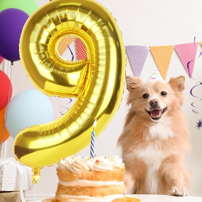 Number 9 Balloons 40 Inch Large Helium Foil Mylar Balloons For Birthdays Party Decorations/Wedding/Anniversary/Graduations/Baby Shower (Gold)