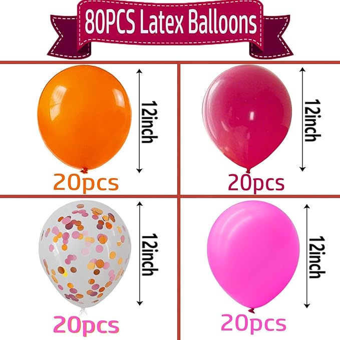 Orange Pink and Hot Pink Balloons with Confetti Balloons 12 inch Latex Balloons 80 Pcs for Wedding Birthday Baby Shower Patriotic Themed Party Decorations