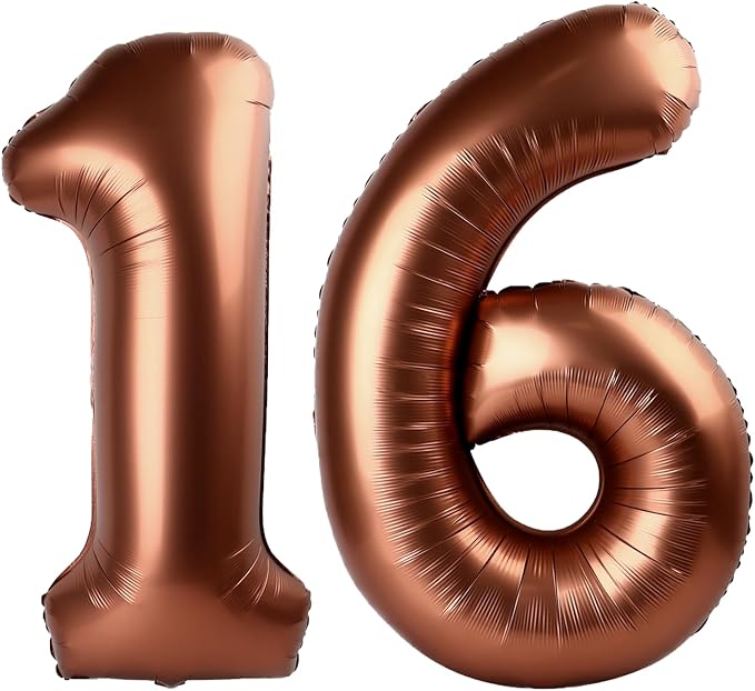 40 Inch Dark Brown Balloon Number 16,Chocolate Jumbo Mylar Foil Helium Balloon for 16th Digital Balloons for Birthday Party,Wedding Anniversary Party Decorations