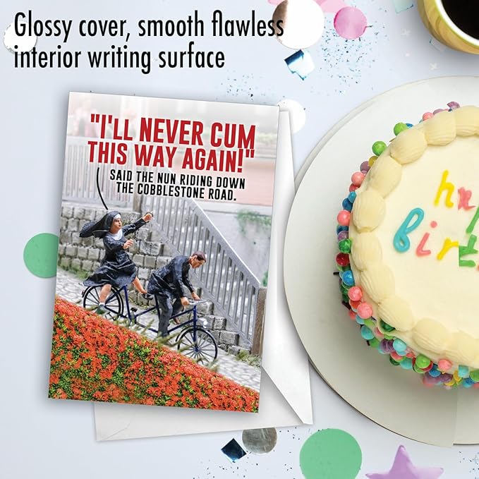 NobleWorks - Funny Happy Birthday Card with Envelope - Congrats Greeting Card for Women, Birthday Fun - Second to Nun C3527BDG