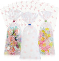 Docvania Cello Cellophane Treat Gift Bags Pink bow Cookie Bags 100 pcs 4 X 9 Goodie Bag with Ties for Mother's Day, Valentine's Day and Parties, Weddings