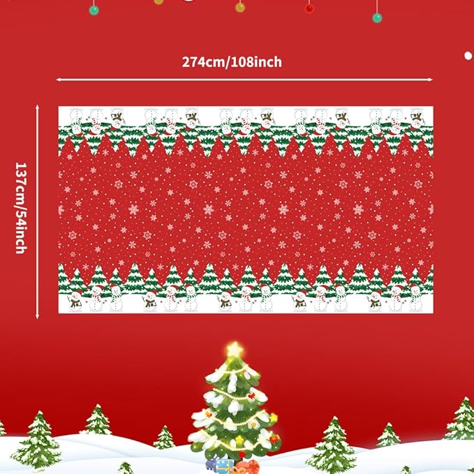 2 Pack Christmas Plastic Tablecloths Disposable Xmas Table Covers Snowman Table Cloths for BBQ Picnic Birthday Christmas Party Covers Waterproof Oil-proof Table Cloth Red Snow Table Cloths 54 x 108 In