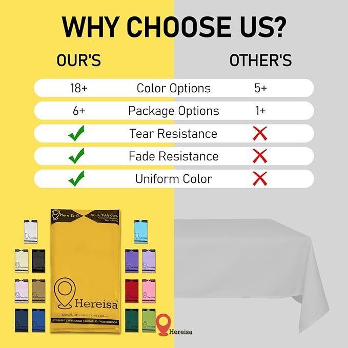 Yellow Plastic Tablecloths 2 Pack Solid Disposable Table 54 x 108 Inch Bridal Party Tablecovers PEVA Table Cloths for Picnic Birthday Wedding Banquet Parties 8 ft Rectangle Table Use